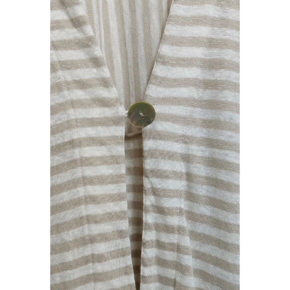 Soft Surroundings Women's Size 1X Cardigan Linen Cream White Stripe One Button - Picture 4 of 10